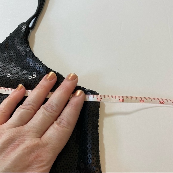 Material Girl Sequin Camisole Cami Black Matte Small Y2K Stretch Tank Top Crop - Picture 6 of 9